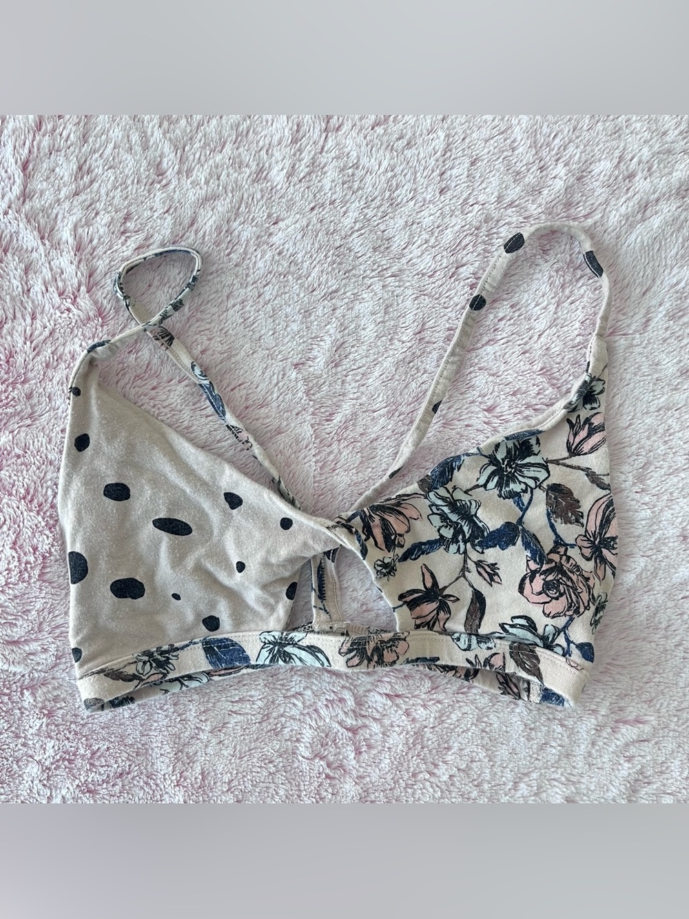 Urban Outfitters Floral & Spot Print Bralette Tank Top - Cream Pink